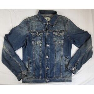 Zara Man Original Denim Trucker Jacket Men’s L Blue Jean Cotton Distressed